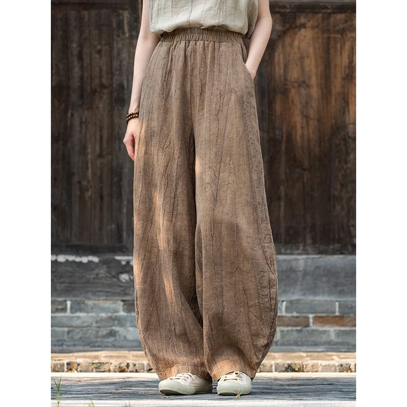 

Ramie Tie-Dyed Distressed Casual Trousers25New Cotton and Linen Women's Chinese Zen Meditation Pants Women's Cotton and Linen Bl