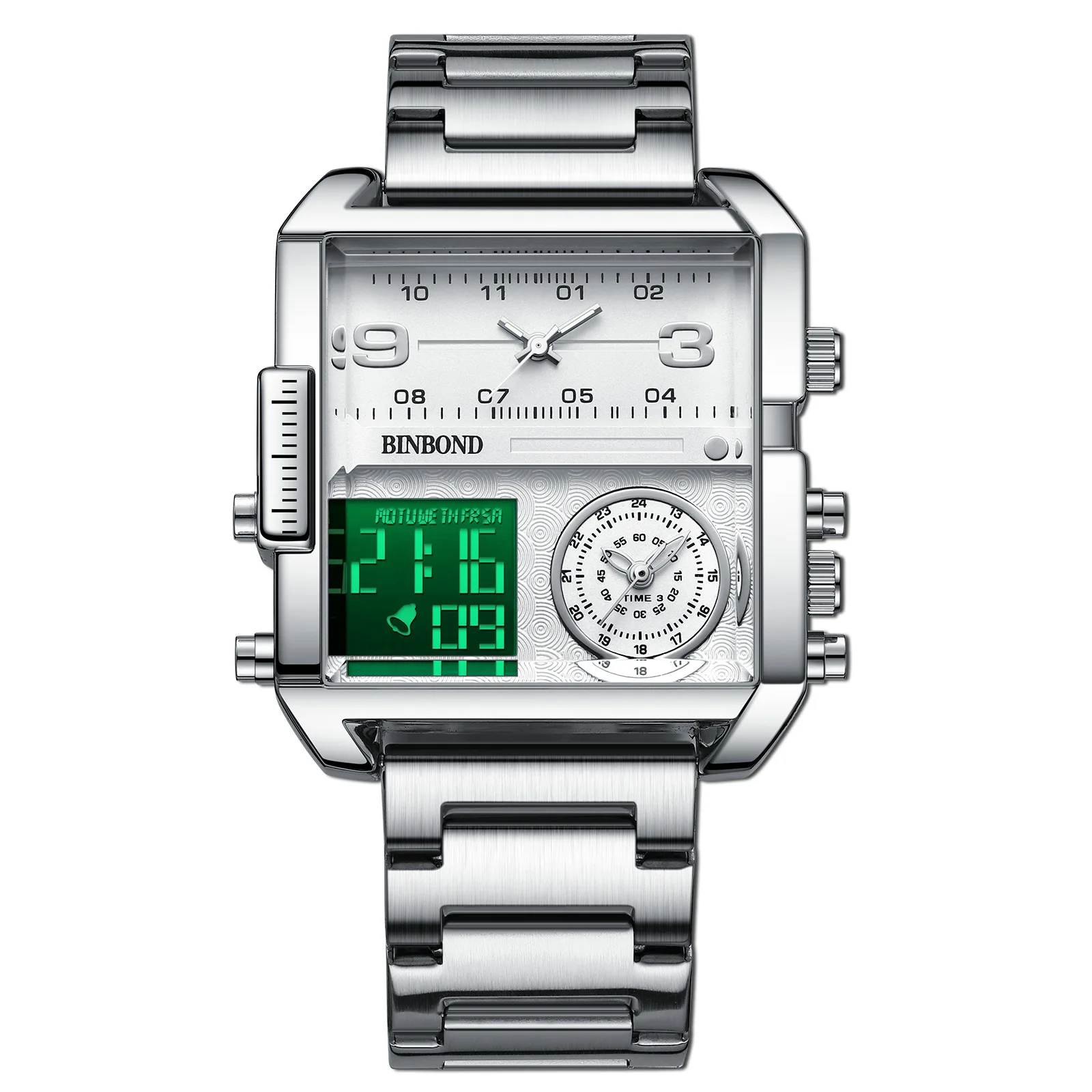 Electronic Watch Men Square LED Stainless Steel Alarm Timing Wristwatch Top Brand Luxury Gold Movement Quartz Sports Clock