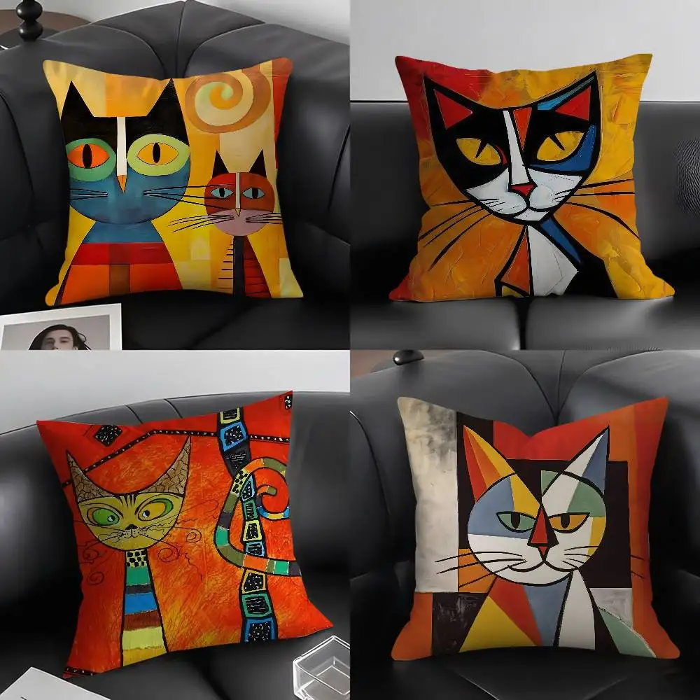 

Classic Picasso Cat Oil Pillow Case Home Dorm Chair Back Short Plush Double-sided Printing Office Nap Time Cushion Cover