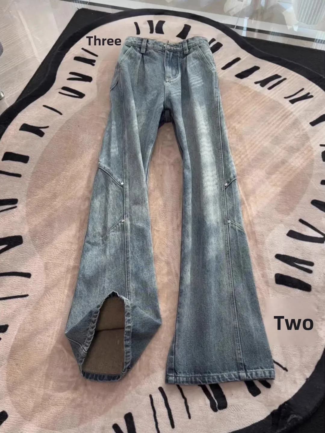 

American Vibe Men's Jeans Rivet Splicing Deconstruction Flared Denim High Waist Rise Knife Straight Tube Pants