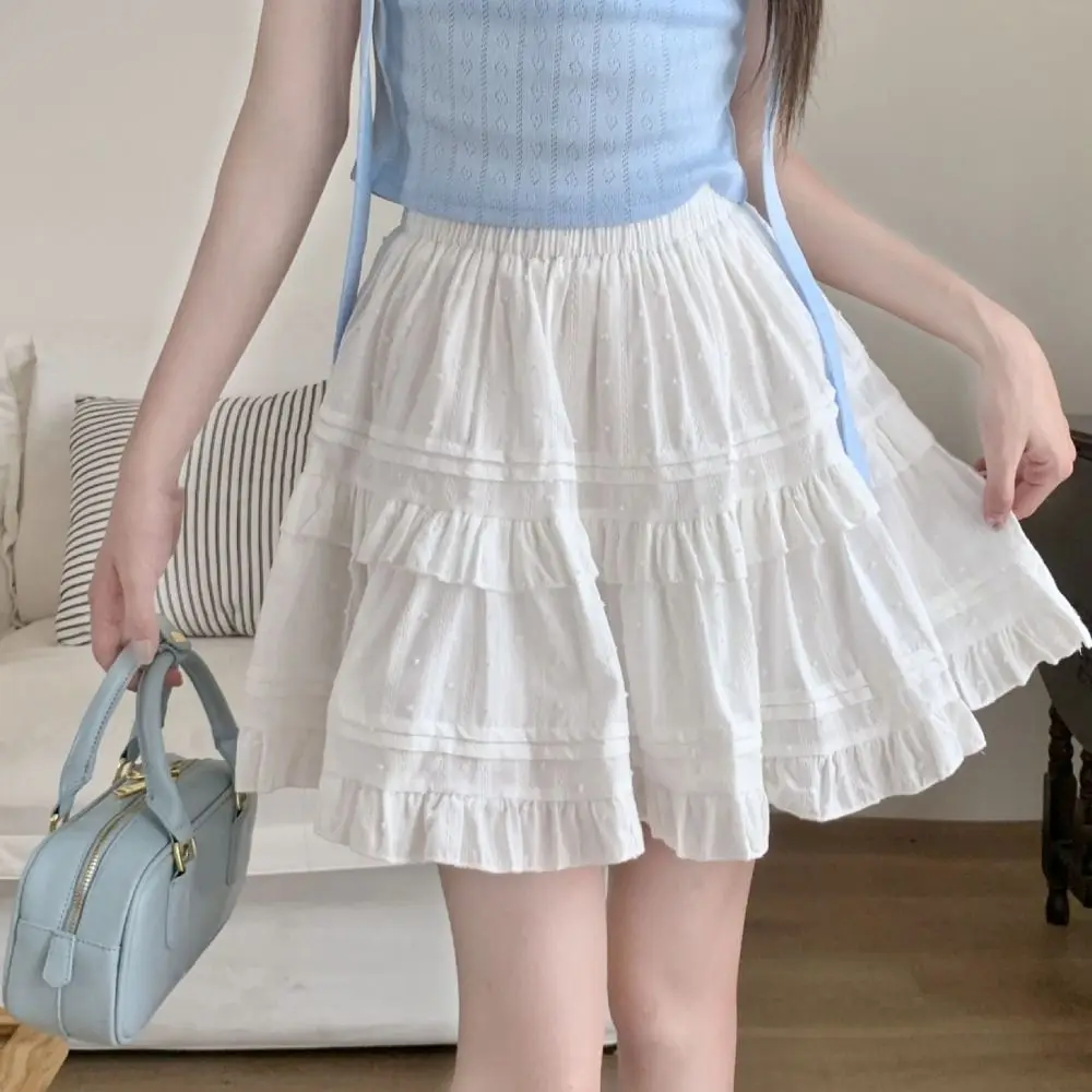 ファッションドット柄ショートミニスカートティアードAラインハイウエストケーキスカートショートドレスプリーツミニスカートガールプレッピー