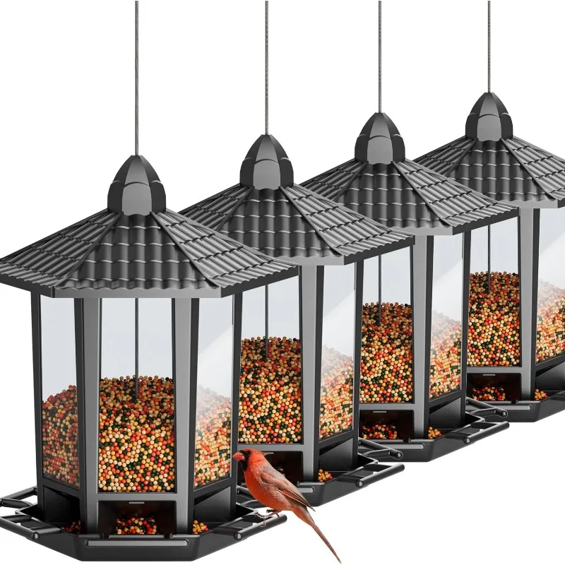 4 Pack Bird Feeders for Outdoor Hanging, 10 LB Fun Installation Retro Pagoda Design Bird Feeder, Attracting Wild Birds