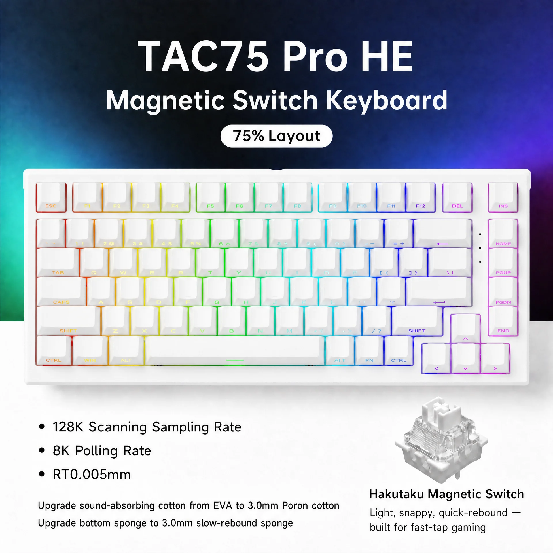 AKKO TAC75 HE Magnetschalter-Tastatur 75 % Gaming-Tastaturen Rapid Trigger 0,005 mm 8K RGB Wired Esports Custom Keyboard für Gamer