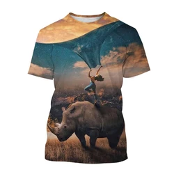 African Rhino Animal 3d Print Summer Men/Women O-Neck T-shirt Casual Short Sleeve Oversized T Shirt Fashion Trend Men Clothing