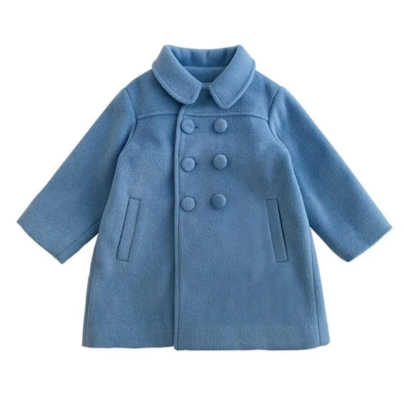 Autumn Kids Girls Wool Coats Korean Version Long Jacket Spring Double Breasted Children Outerwear Outdoor Casual Clothes For1-8Y