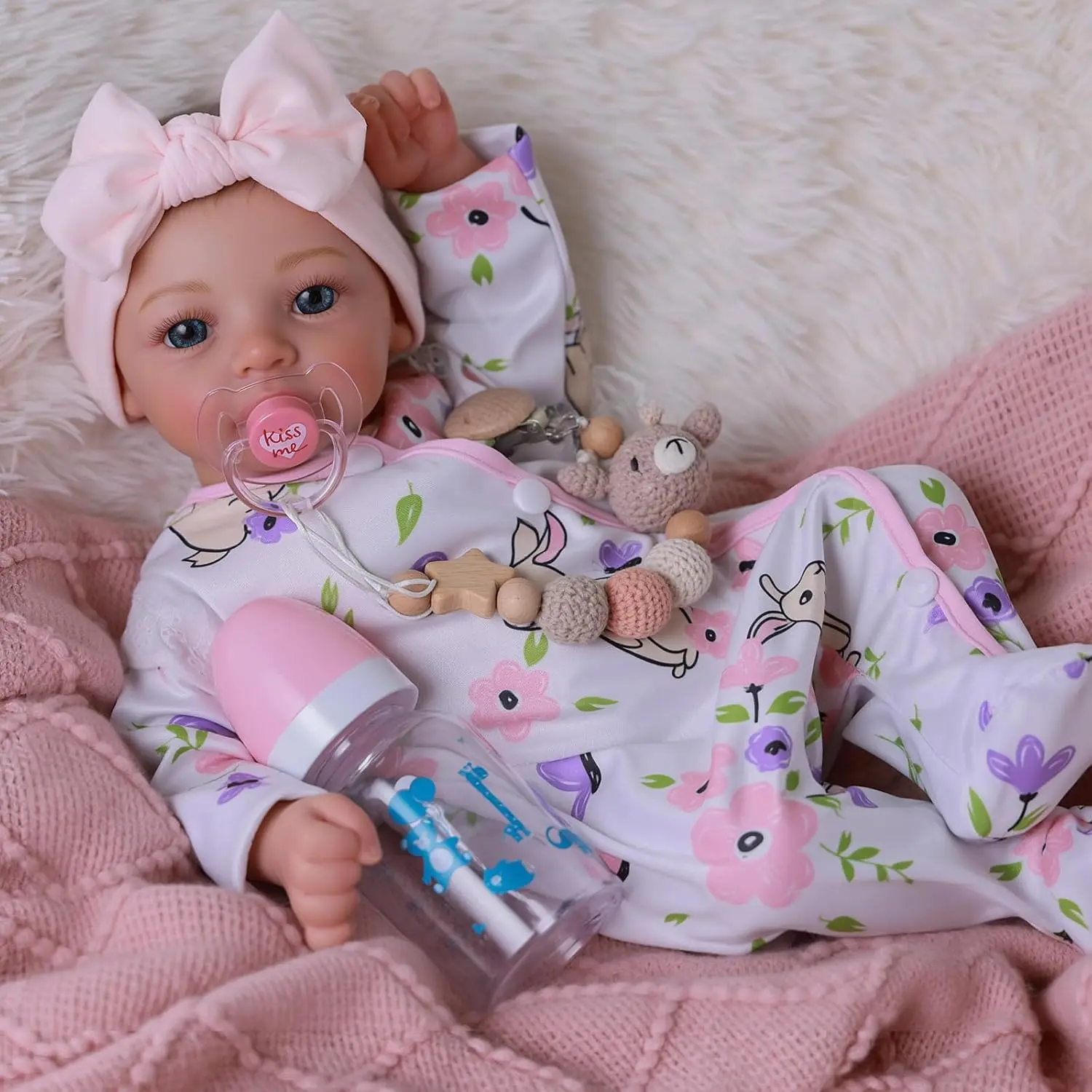 

Realistic 18-Inch Reborn Baby Doll with Bunny Outfit, Magnetic Pacifier, Bottle, Diaper & Birth Certificate for Kids Ages 3+