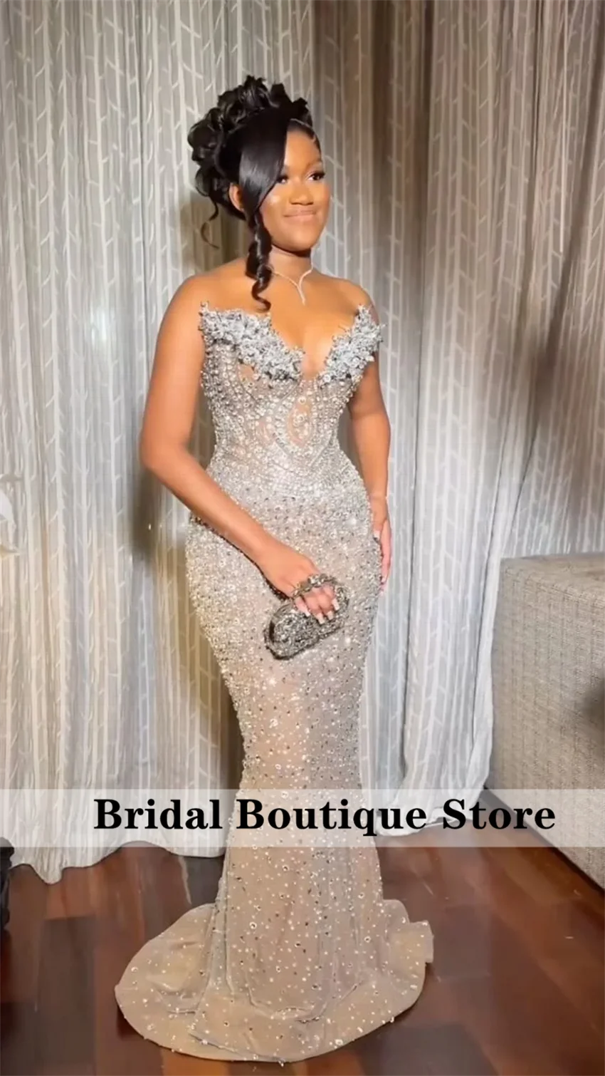 

Sparkle Crystal Evening Dresses With Back Lace-up Black Girls Diamonds Beaded Mermaid Wedding Party Gowns Luxury Customized