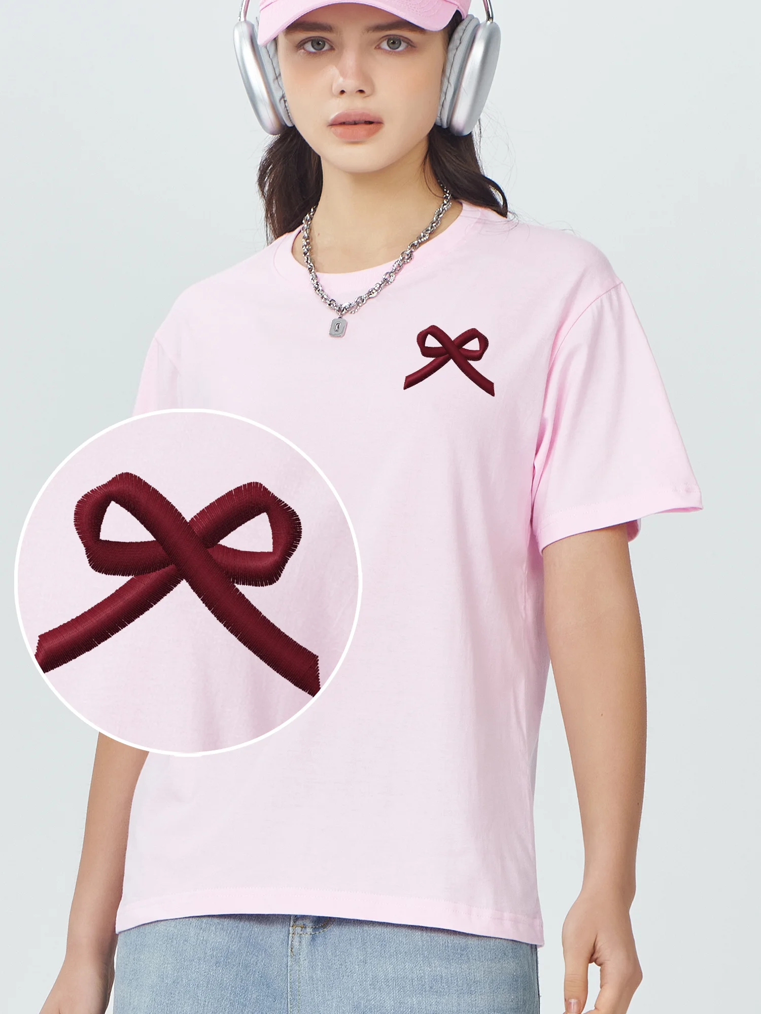 

Ribbon Embroidered Tshirt Funny T Shirts Men Oversize Man Tee Shirt For Women 100% Cotton Embroidery T-Shirts