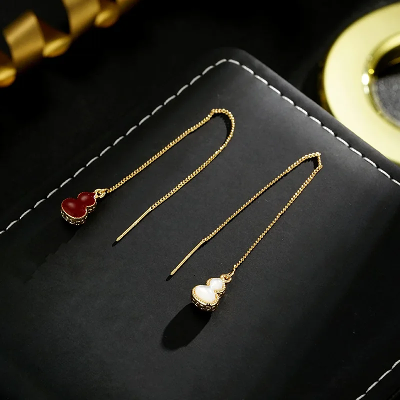 Internet explosion niche design high version double-sided natural fritillary enamel gourd pendant earline earrings