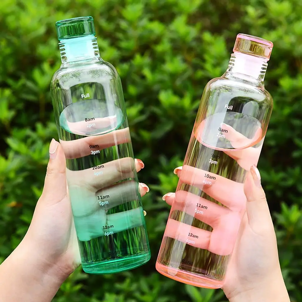 Aesthetic 500/750ML Water Bottle Leakproof Transparent Drinking Cup Timescale Juice Bottle for Outdoor Sports