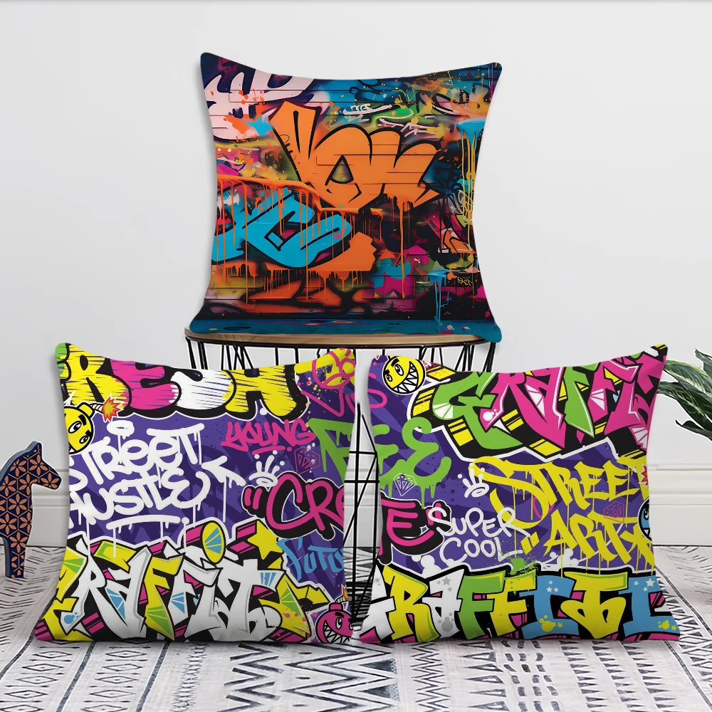 Art Street Graffiti Pillow Case Square Cushion Room Bedroom Headboard Sofa Living Backrest Car Accessories Nap Time