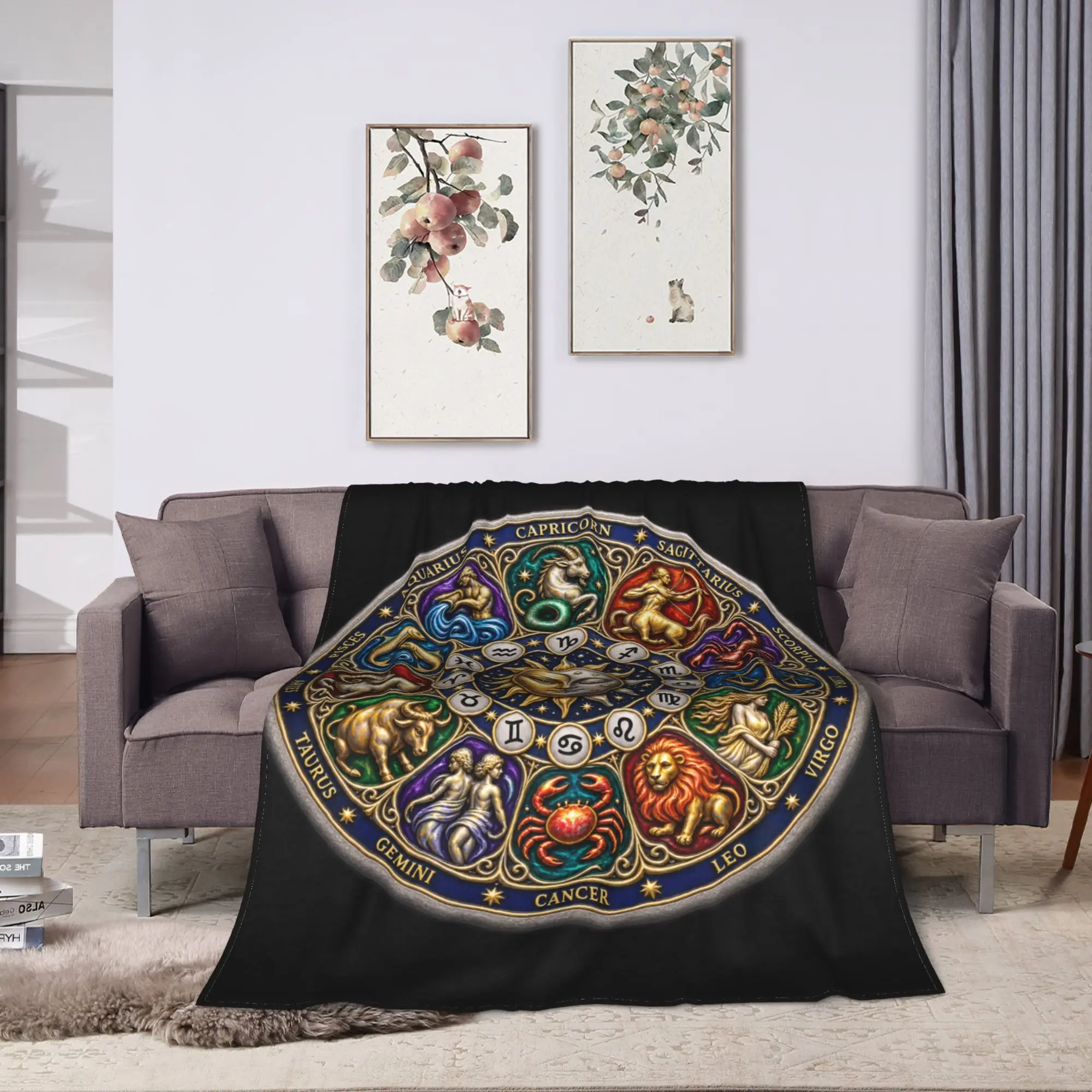 12 Zodiac Wheel Signs Astrology Sun Moon Astrology Lovers Plush Blankets Kids  Flannel Throw Blanket For Outdoor Warm Bedspread