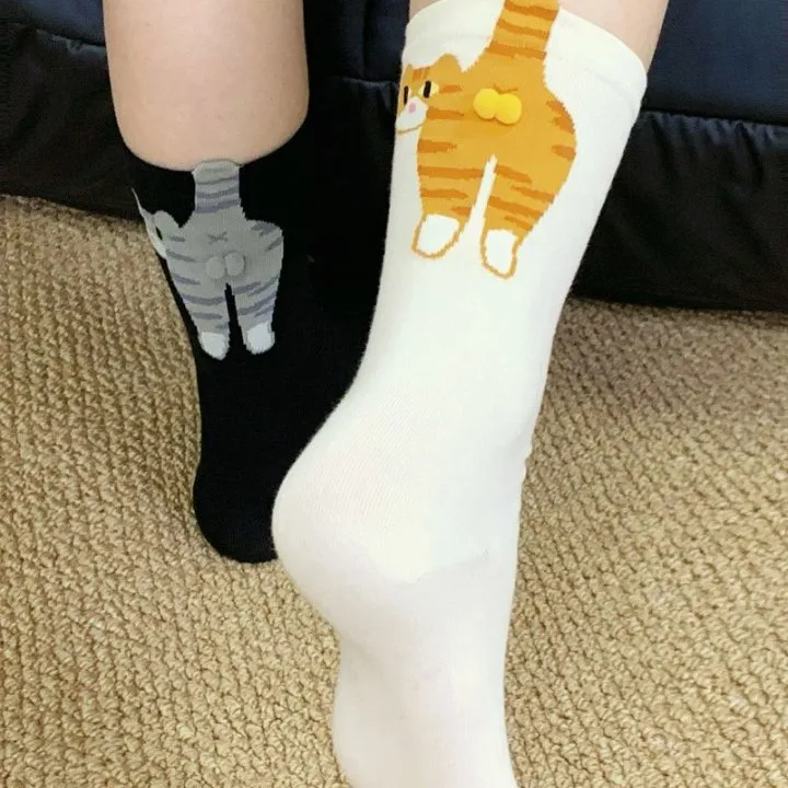 NEW Women's Cute Funny Cat Ins Korean Style Mid-tube Socks Three-dimensional Ball Creative Socks