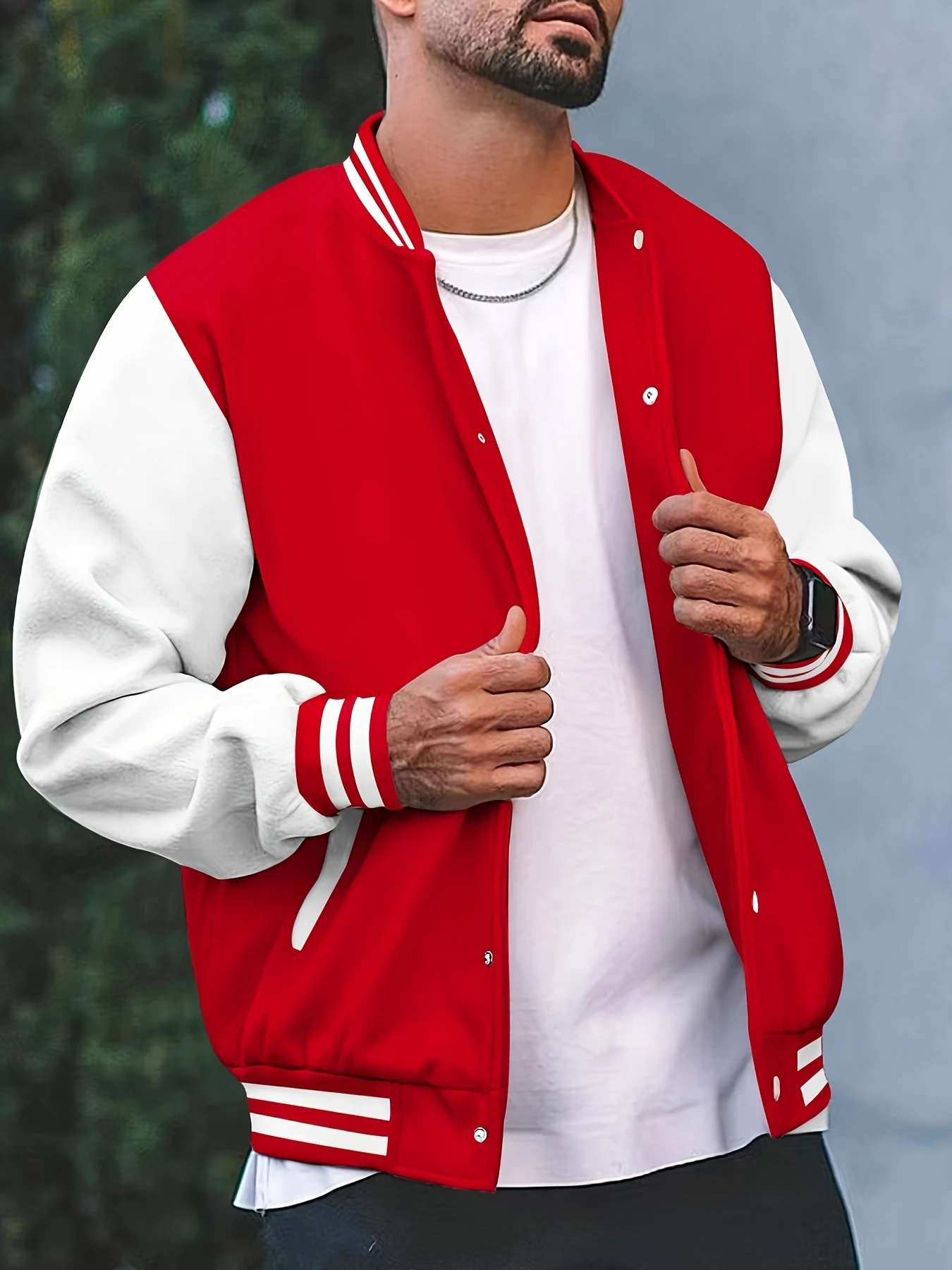 Men's Preppy Style Color-Block Lightweight Baseball Jacket, Casual Texture, Spring/Autumn/Winter Collection