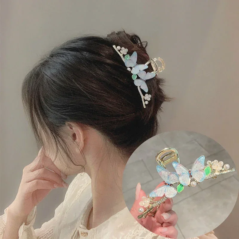 

Retro Elegant Tassel Butterfly Flower Pearl Grab Clip Large Shark Ponytail Women's Fashion Sexy Hair Accessory Creative Headwear