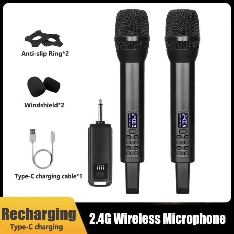 

Recharging Echo Treble Bass 2.4G Wireless Handheld Microphone Dynamic Microphones for Karaoke Party Singing Performances Church