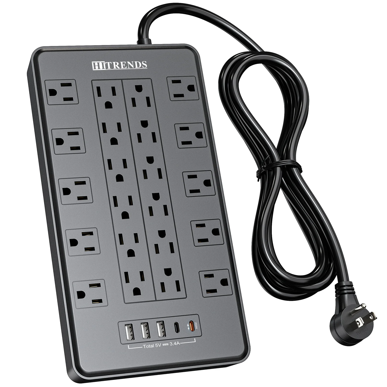 

Surge Protector Power Strip with 22 Outlets, 3 USB A Ports 2 USB-C 20W Fast Charging, 6ft Flat Plug,1875W US Multiple sockets