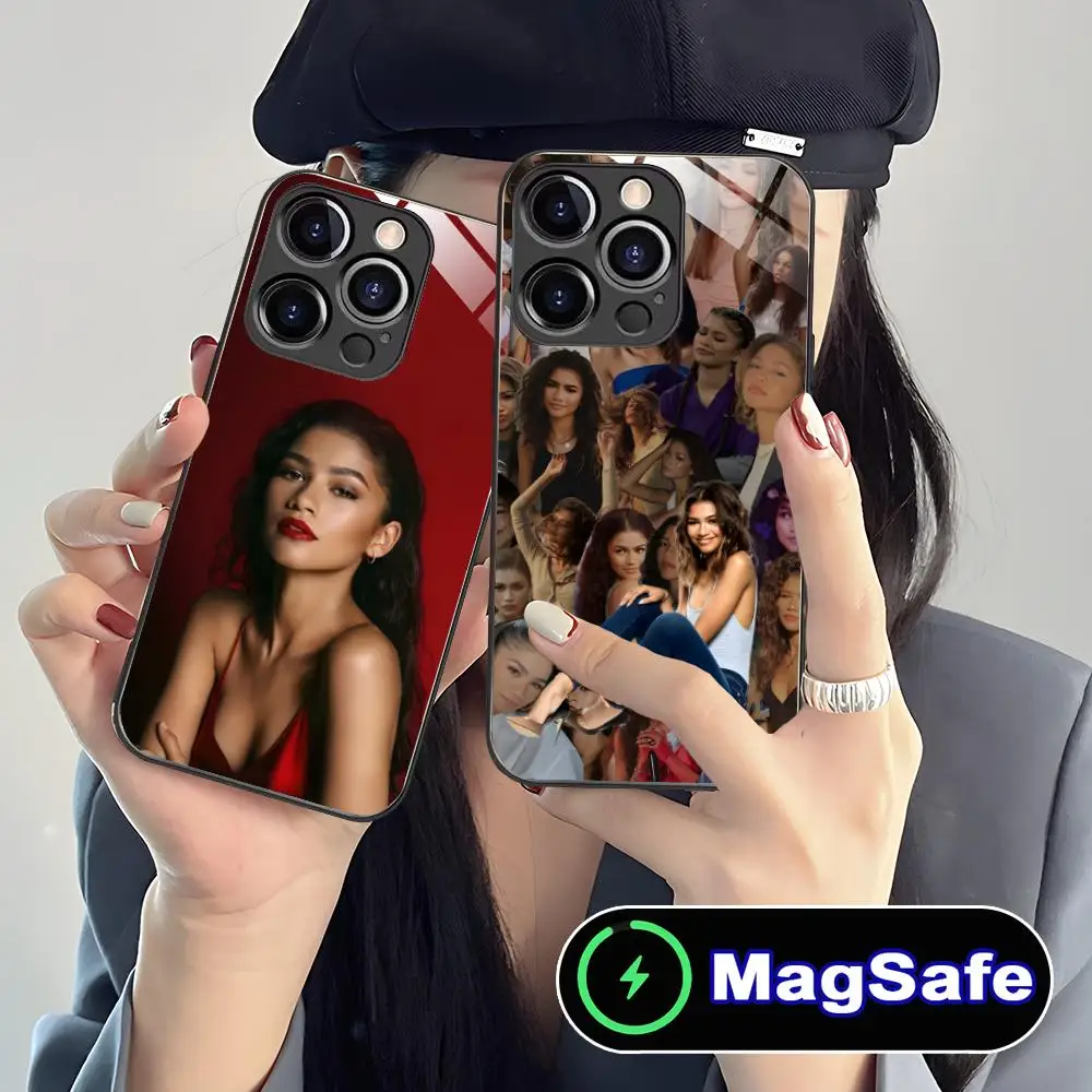 

Чехол для мобильного телефона Zendaya Coleman для iPhone 17, 16, 15, 14, 13, 12, 11 Air Pro Max Plus Mini MagSafe, стеклянный цветной чехол для смартфона