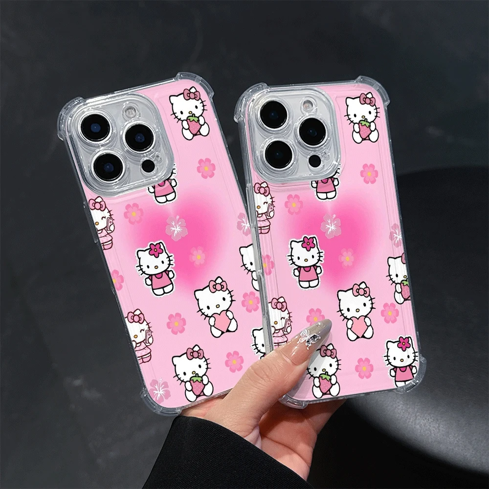เคสโทรศัพท์ Sanrio KT สำหรับ iPhone15 Pro iPhone 16/15/14/13/12/11/x/xs/xs Max เคสนิ่มสำหรับสาวๆ ของขวัญอุปกรณ์เสริมอนิเมะ Sanrio