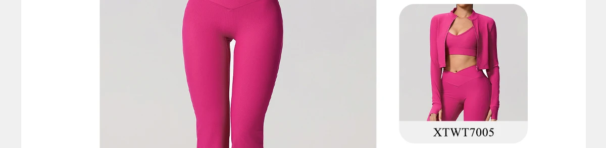 Sommer Damen 2-teiliges Langarm-Yoga-Set V-Taille Gerippte Schlaghose Sportsets Damen Fitness Gym Sportanzug – Detail 6