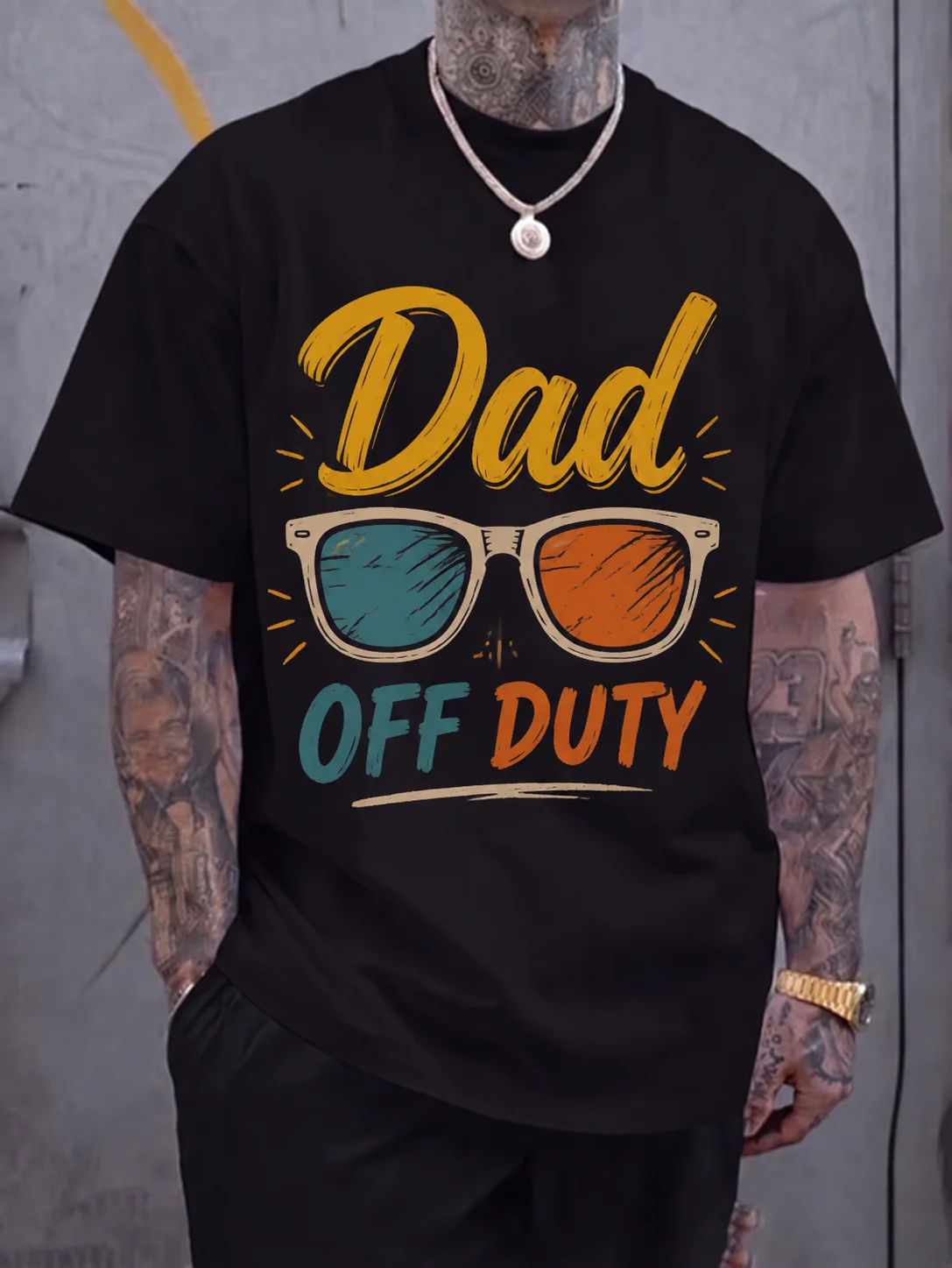 

Men Graphic t Shirt Short Sleeve Fit 50% Cotton 50% Polyester Stretch Fabric Dad Off Duty Sunglasses Vintage Print Casual