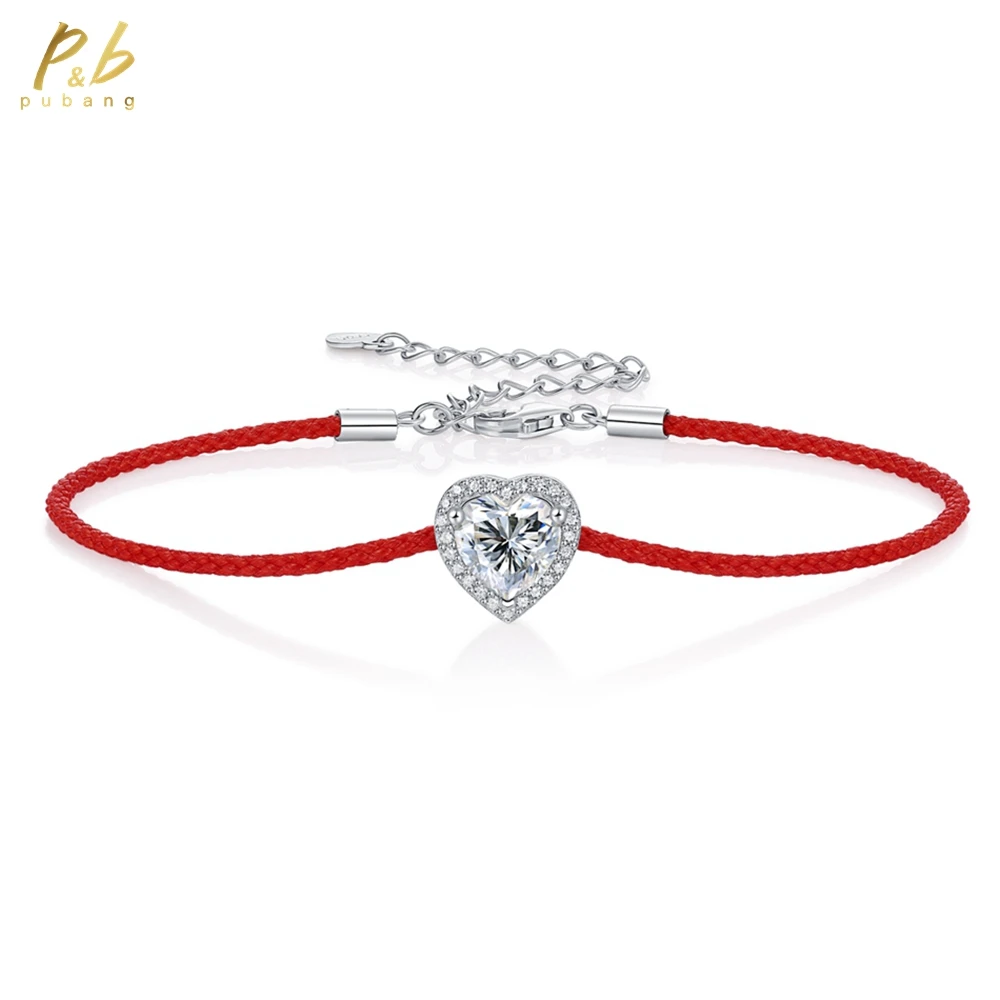 

PuBang Fine Jewelry 925 Sterling Silver 3EX VVS1 D Color Heart Cut 1 CT Real Moissanite Diamond Gems Bracelet Bangle Wholesale