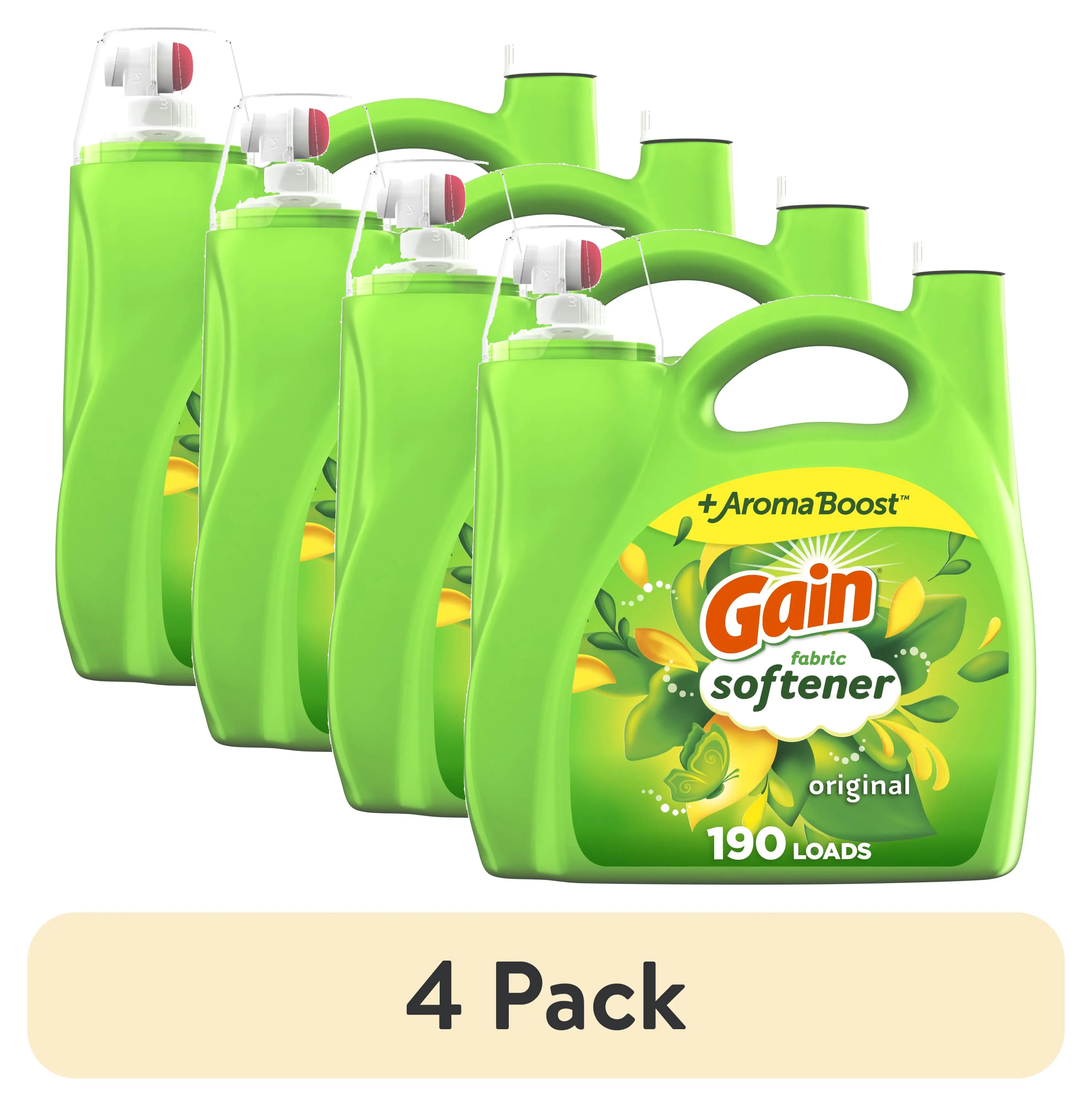 

4-pack liquid laundry fabric softener with original scent, 140 fl oz total, up to 190 loads