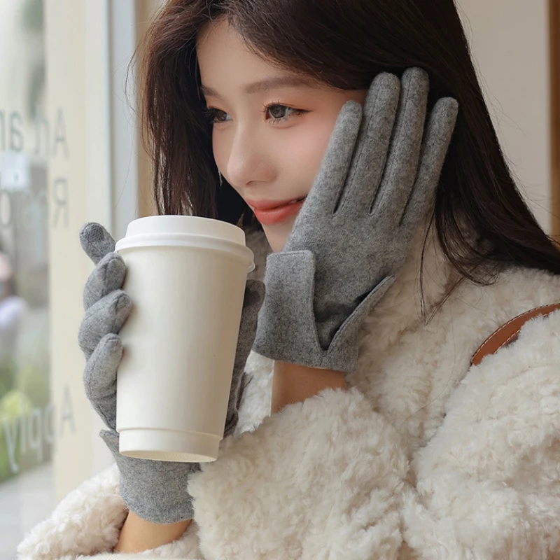 Fashion Winter Outdoor Warm Gloves Women Thick Touch Screen Flanged Wrist Ladies' Warm Windproof Full Finger Mittens Gloves