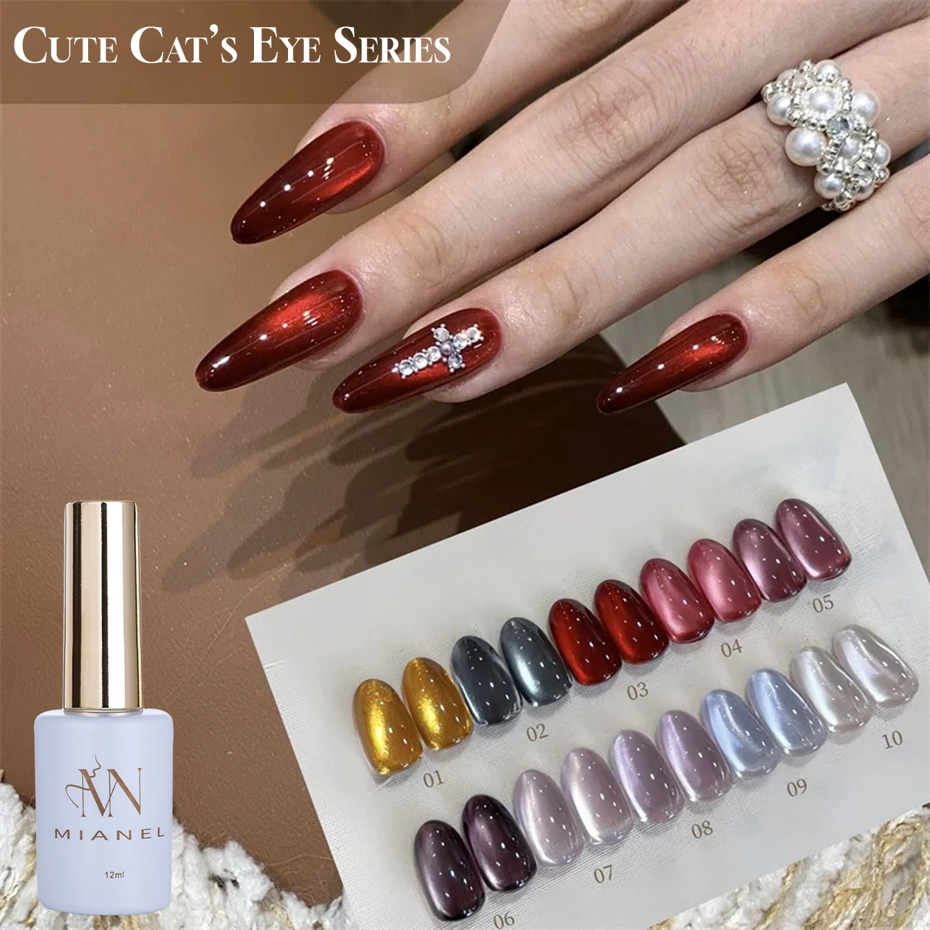 MIANEL 12ML Cat Eye Gel Nail Polish with Ice Transparent Glass Beads Japanese Style Popular Top Selling Clear Nail Polish 2025