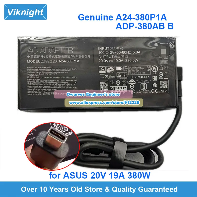 Adaptador ac genuíno ADP-380AB b A24-380P1A 20v 19a 380w para asus rog g18 (2025) g18 g815lx rtx5090 strix scar16/18 g835lx g635lw