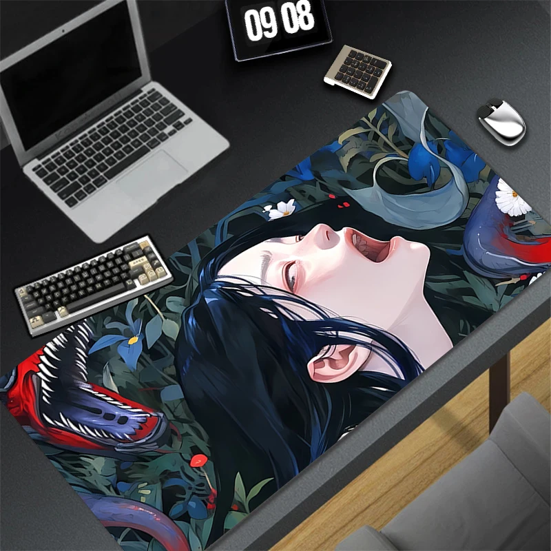

Mouse Pad Size Gamer Keyboard Pad Computer Gaming Anime Girl Extended Mousepad Office PC Accessories Devil Oni Mask Desktop Mat