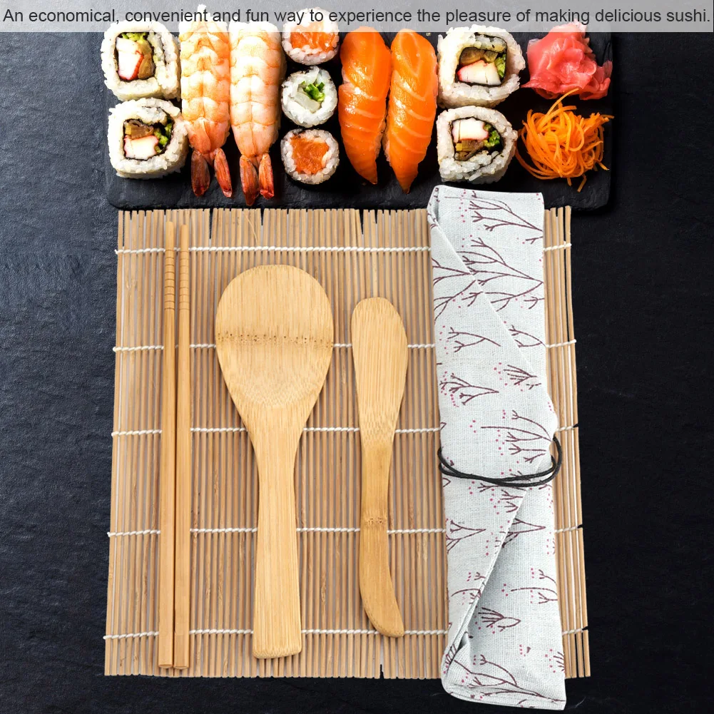 

ZK30 9Pcs/Set Bamboo Sushi Making Kit Includes 2 Rolling Mats 5 Chopsticks 1 Paddle 1 Sushi Blade