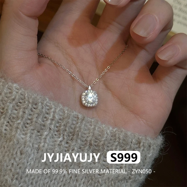 

JYJIAYUJY 100% цельно оригинальный тонкий серебряный кулон S999 ожерелье с квадратным цирконием элегантный повседневный подарок для женщин используется ZYN050