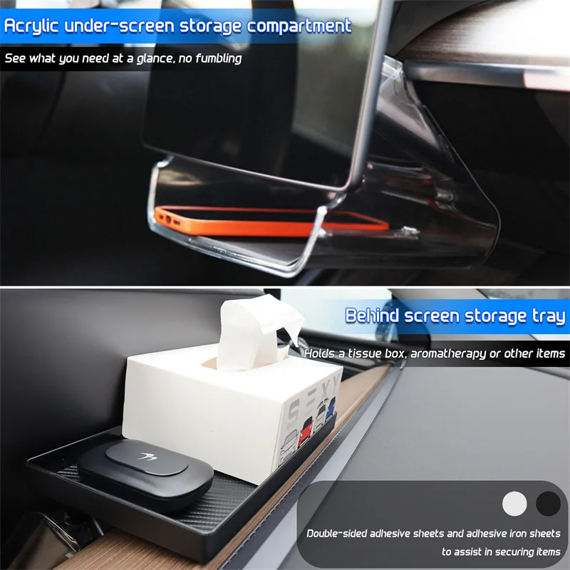 Futhope 2in1 Hidden Pro Screen Storage Box For 2018-23 Tesla Model 3 Y Magnetic Magsafe Hidden Large Space Storage Tissue Box