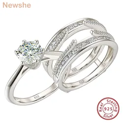 Newshe 2 Pcs Wedding Ring Set 925 Sterling Silver Solitaire Round CZ Engagement Rings for Women Luxury Jewelry