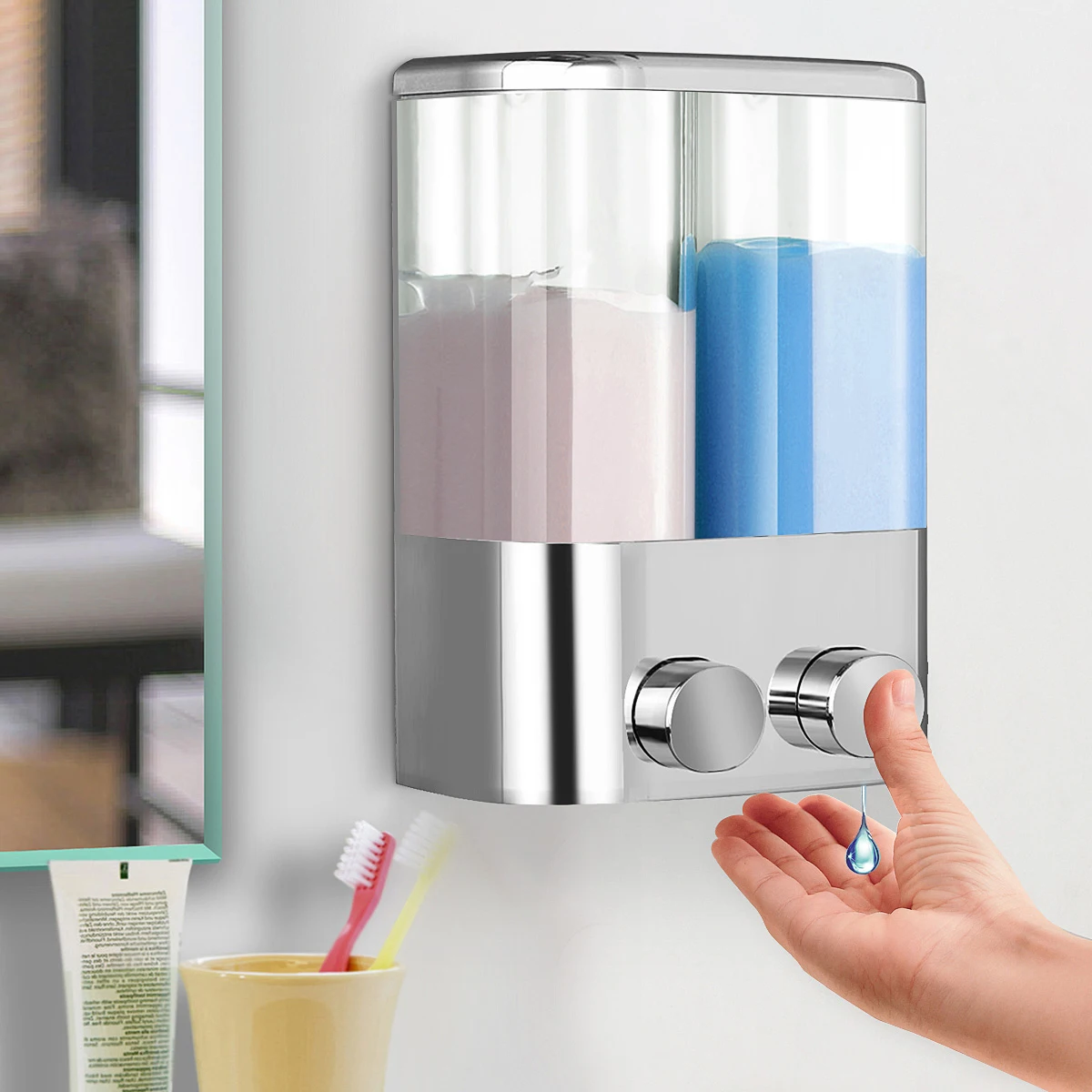 Manual Liquid Soap Dispensers Double 800ml Wall Mounted Shampoo Container Soap and Gel Dispenser Bathroom Accessories