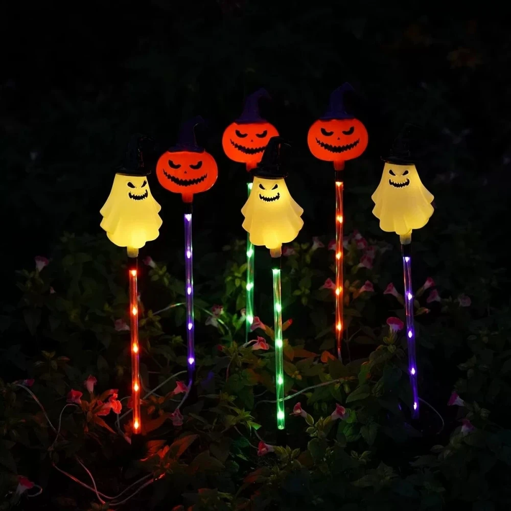 6PC/Set LED Solar Powered Purple Orange Green Path Lights Garden Yard Lawn Outdoor Waterproof Pumpkin Ghost Skull Decorations