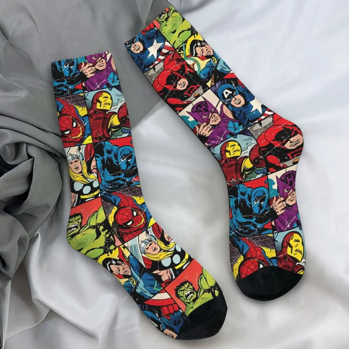 Men Socks MINISO Spiderman Superhero Stockings Autumn Trendy Medium Soft Socks Design Skateboard Non Skid Socks