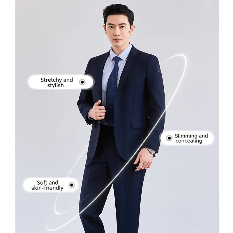 

High-end Fabric Navy Blue Men's Shirt, Blazer & Pants Three-piece Set, Elite Business Formal Outfit