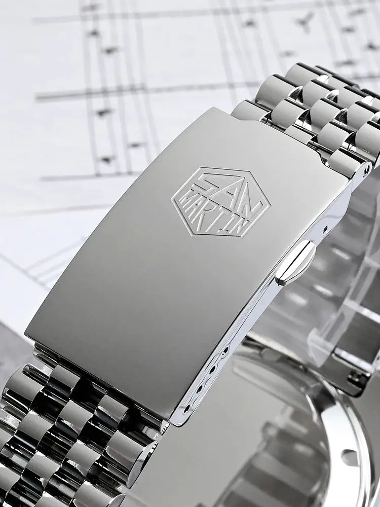 ซานมาร์ติน ออริจินัล 40 มม.ผู้ชายนาฬิกาอัตโนมัตินาฬิกาข้อมือวันที่ YN55 5-Link สร้อยข้อมือว่ายน้ำมงเตร SN0069