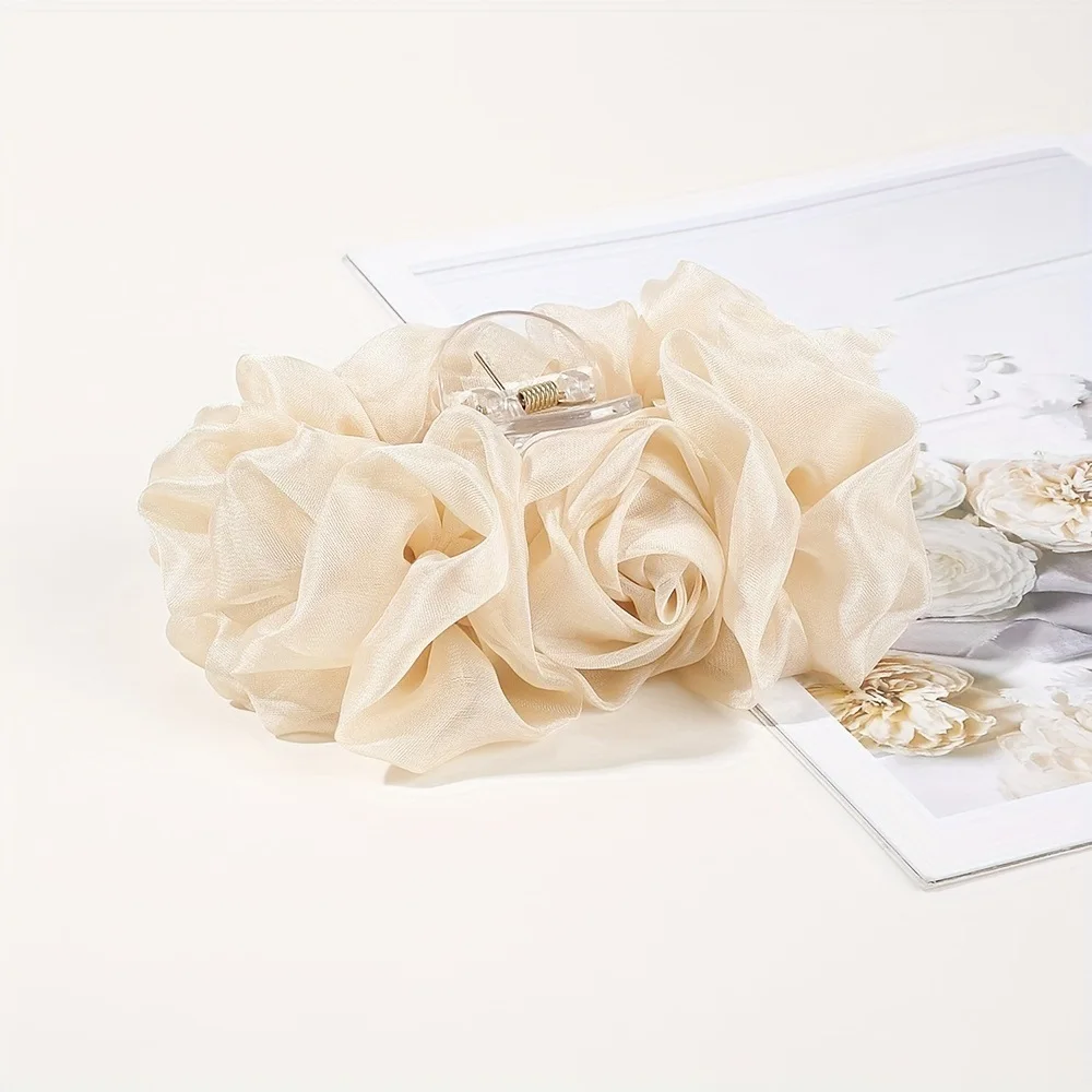 1 Stück Chiffon-Schleifen-Haarspange, für den Hinterkopf, Scheiben-Haarspange, große Haarspange in einfarbiger Ausführung, Haaraccessoire, Stirnband – Detail 5