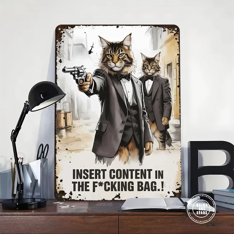 Cat Gangsters With Guns Tinplate Poster Custom Wall Art Vintage Metal Signs Retro Tin Plaque for Decoration Home Decor Items