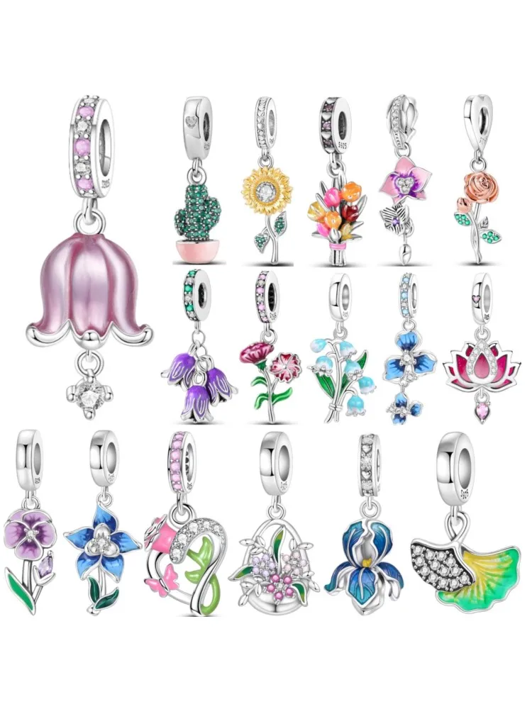 Orstarry 925 argent Sterling orchidée rose carillon éolien pendentif perles pendentifs originaux Bracelet breloque bijoux fête bricolage cadeaux
