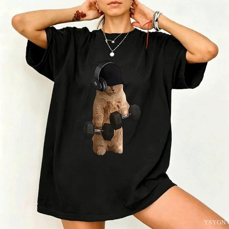 Funny Gym Cat Meme Printed Tshirt Sam Sulek Fitness Pump Cover Memes T-shirts Women Casual Funny T Shirt Summer Y2k Clothing