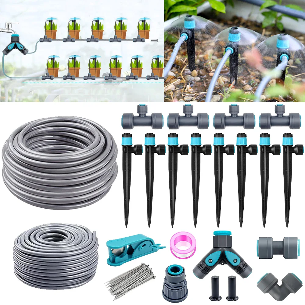 

3/8" Bubbler Garden Irrigation Watering System 9/12mm PE Hose 360° Adjustable Sprinkler Tee Quick Connect Drip Watering Sprayers