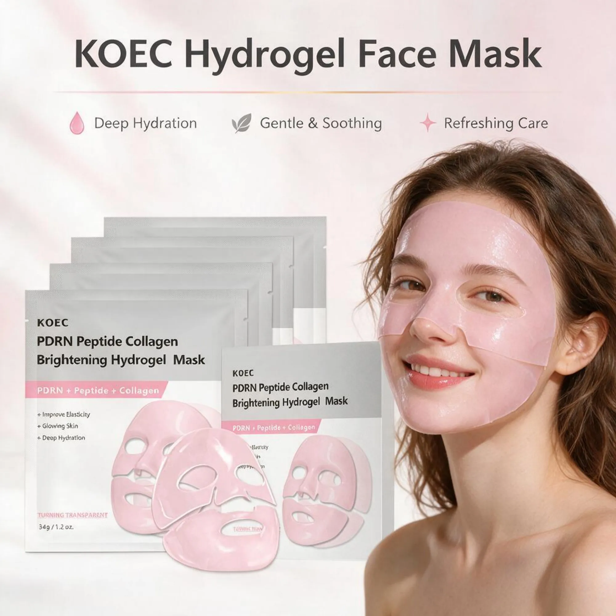 2026 New Pink Collagen & Peptides Hydrogel Face Mask, Hydrating‑Infused Comforting Daily Facial Skin Care Mask, For Supple‑Looking Refreshed‑Looking Complexion, Ideal Holiday Gift for Halloween Thanksgiving Christmas