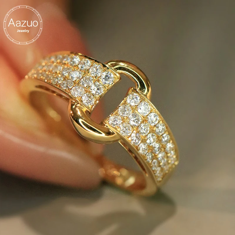 

Aazuo Vintage Jewelry Real Natural Diamonds 0.50ct 18K Solid Gold Yellow Gold Lovely Ring Gift For Woman Engagement Party Au750