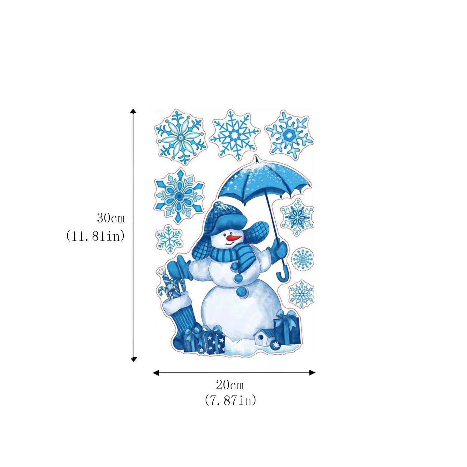 9 pezzi 2024 Nuovo 2d Natale Blu Pupazzo di neve Fiocco di neve Adesivi per finestre statiche Vetro per finestre Decorazione natalizia