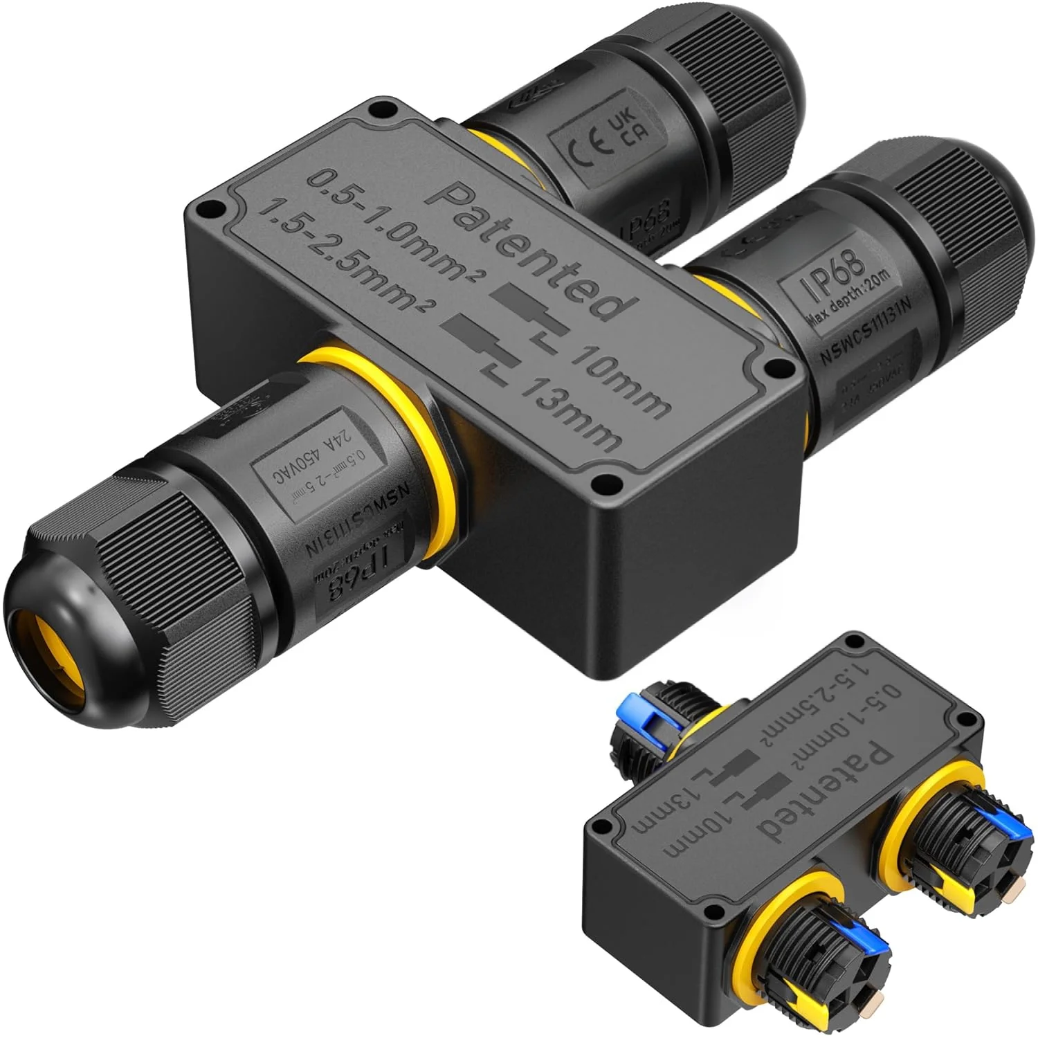 IP68 3-way Quick Connect Waterproof Cable Connector Y-Push Wire 4mm-11mm Cable Copper and Computer Case