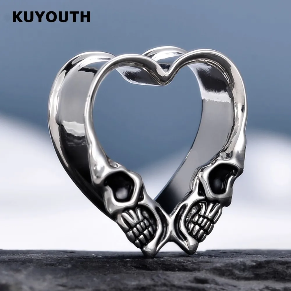 

​KUYOUTH Unique Copper Skull Heart Ear Tunnels Plugs Expanders Earring Gauges Stretchers Piercing Body Jewelry 8mm-25mm 2PCS